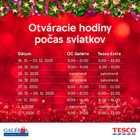 Otváracie hodiny počas sviatkov