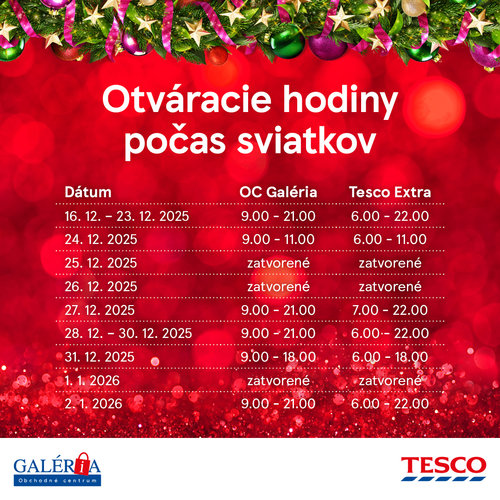 Otváracie hodiny počas sviatkov